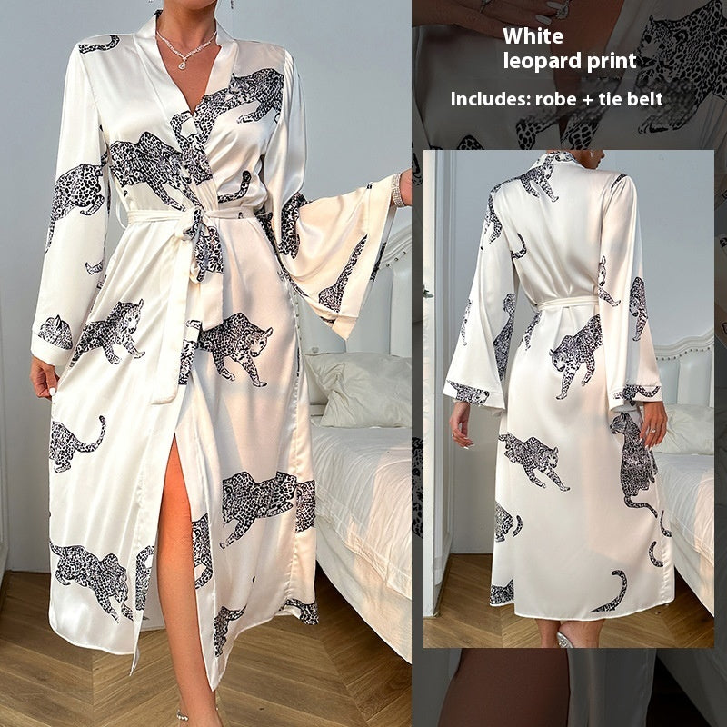 Women's Long Satin Bathrobe – Elegant Long Sleeve Night Robe for Sleep & Lounge