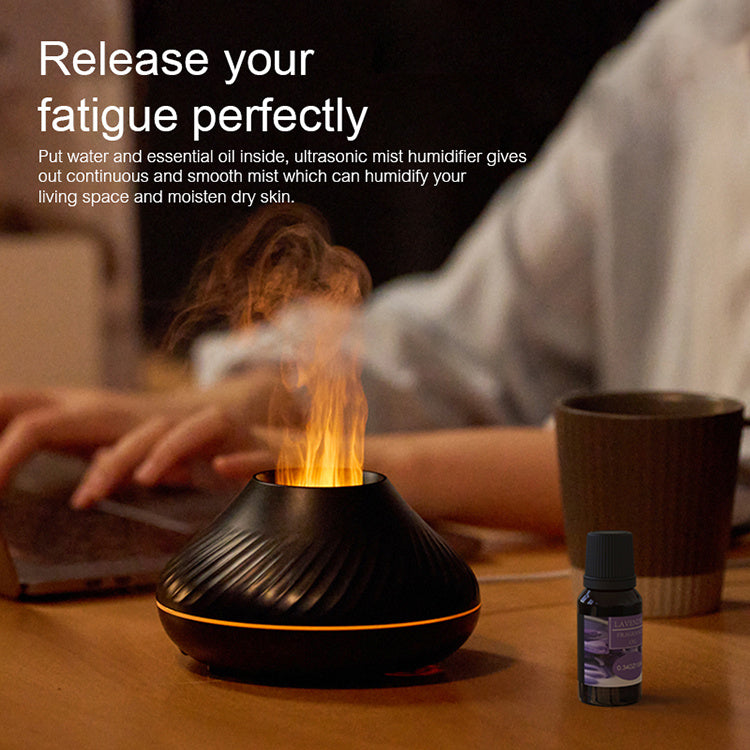 130ml RGB Flame Aroma Diffuser – 3D Colorful Flame Humidifier with Fire Volcano Effect