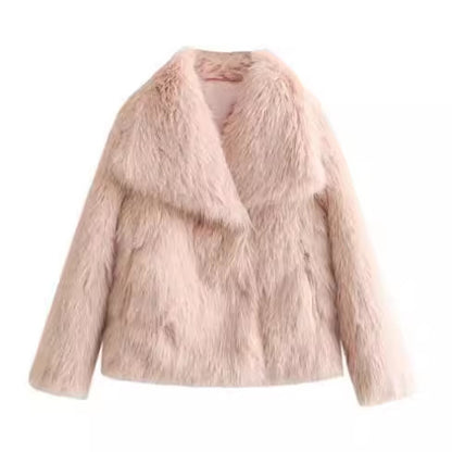 Women's Winter Plush Lapel Coat – Warm Thick Fluffy Long Sleeve Jacket for Casual Fashion