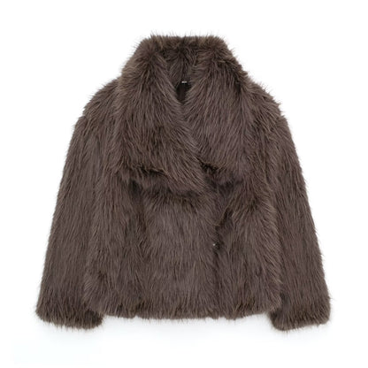 Women's Winter Plush Lapel Coat – Warm Thick Fluffy Long Sleeve Jacket for Casual Fashion