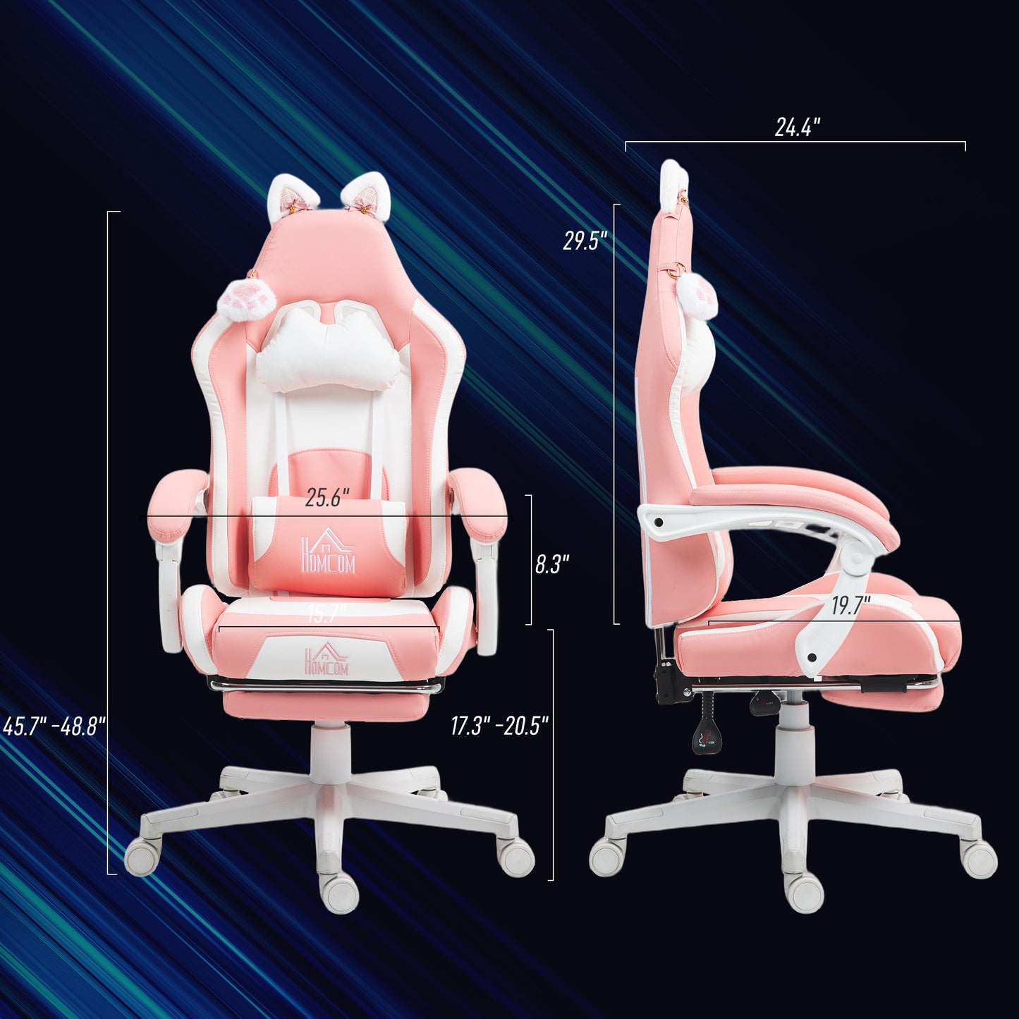 Cute Racing Gamer Chair, Faux Leather Gaming Chair With Footrest, Headrest And Lumbar Support