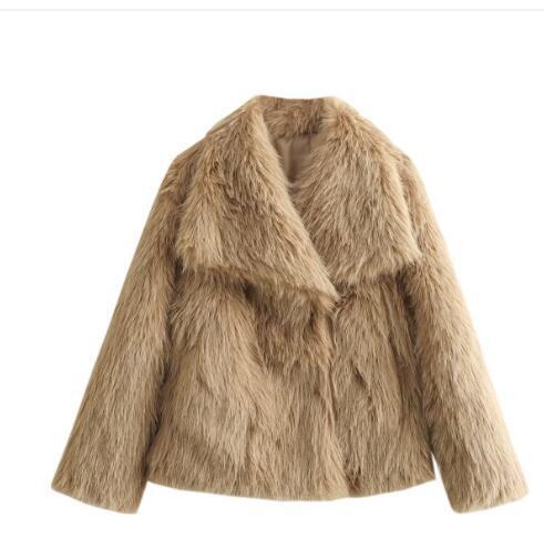 Women's Winter Plush Lapel Coat – Warm Thick Fluffy Long Sleeve Jacket for Casual Fashion