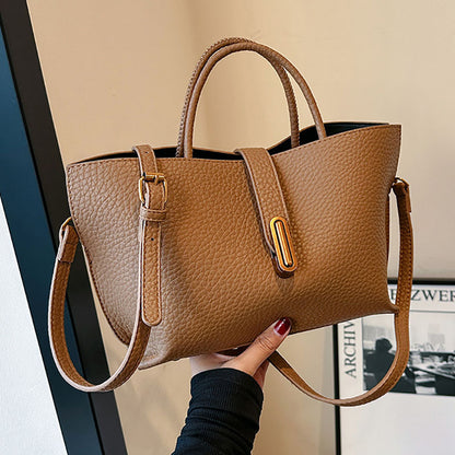 INS Litchi Pattern Shoulder Bag Fashion Zipper Bucket Bag High Capacity Totes Handbag For Women