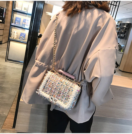 Trendy Plaid Woolen Crossbody Bag for Girls – Stylish Winter Handbag with Personality Design