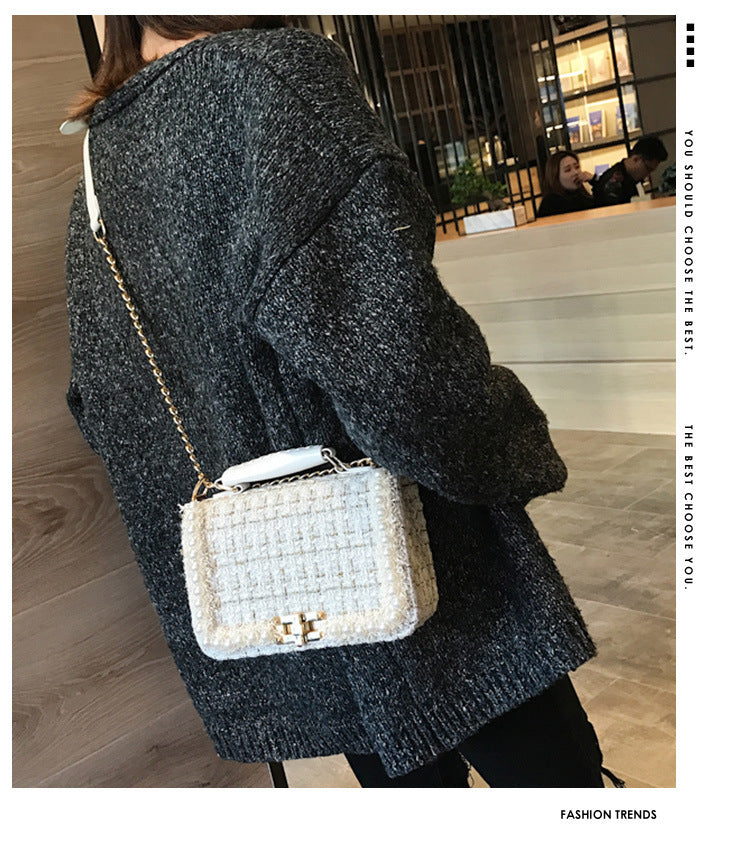 Trendy Plaid Woolen Crossbody Bag for Girls – Stylish Winter Handbag with Personality Design