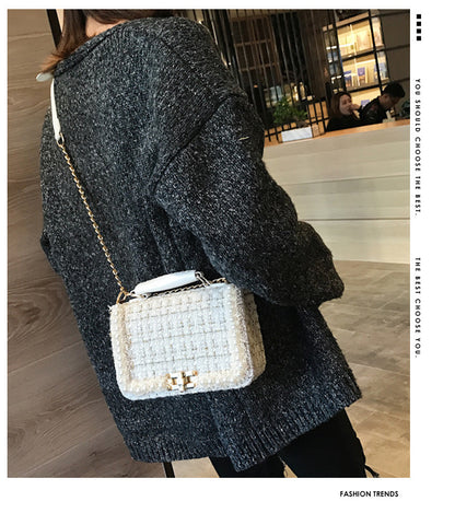 Trendy Plaid Woolen Crossbody Bag for Girls – Stylish Winter Handbag with Personality Design
