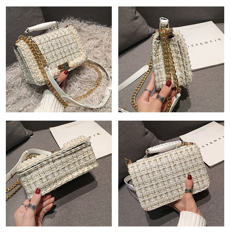 Trendy Plaid Woolen Crossbody Bag for Girls – Stylish Winter Handbag with Personality Design