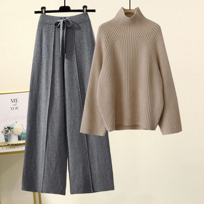 Sweater Lace-up Cropped Drooping Wide Leg Pants Suit