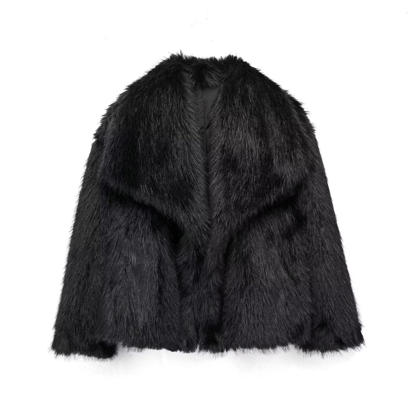 Women's Winter Plush Lapel Coat – Warm Thick Fluffy Long Sleeve Jacket for Casual Fashion