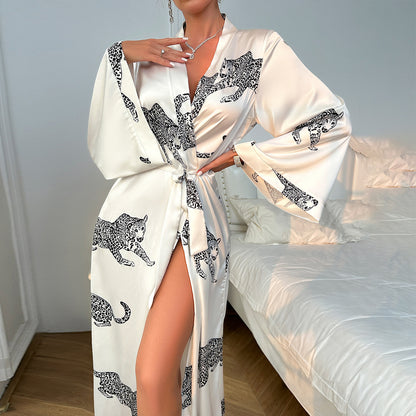 Women's Long Satin Bathrobe Night-robe Long Sleeve