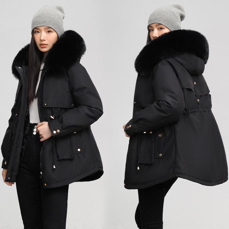 Women's Waist-tight Slimming Hooded Big Fur Collar Thermal Cotton-padded Clothes