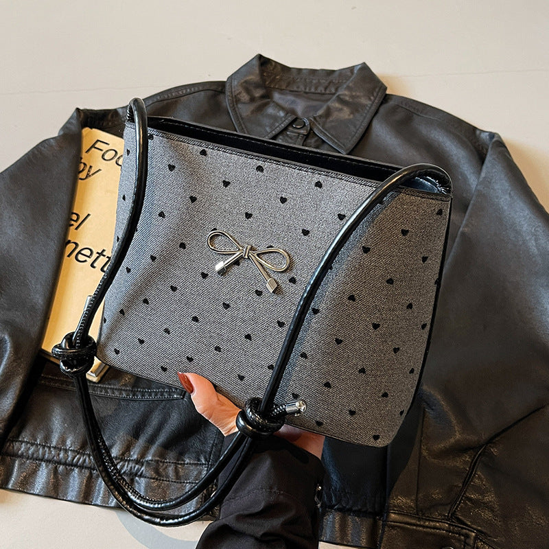 Canvas Polka Dot Fashion Shoulder Bow Crossbody Bag