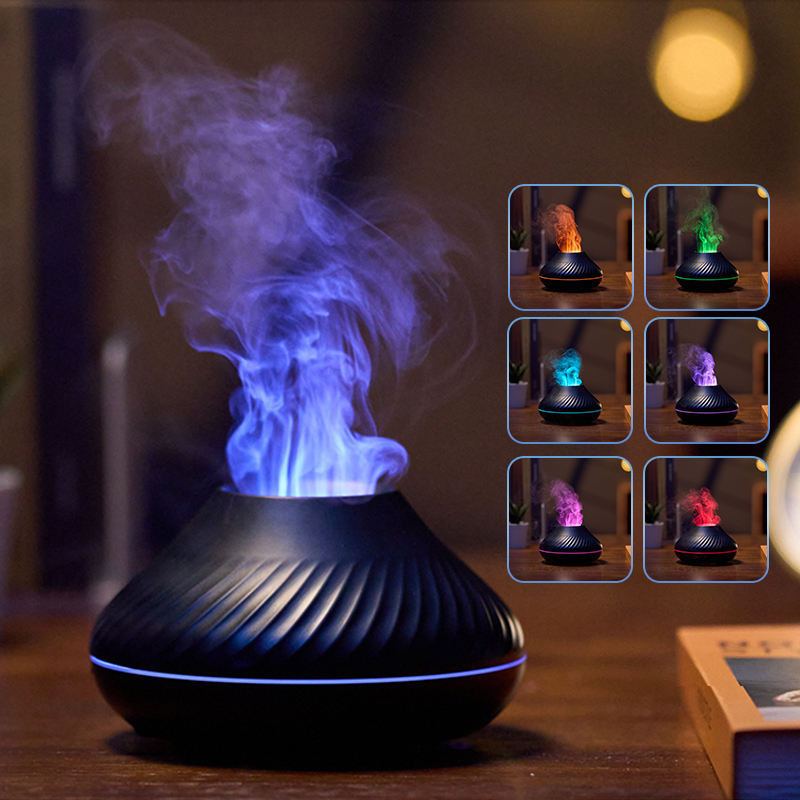 130ml RGB Flame Aroma Diffuser – 3D Colorful Flame Humidifier with Fire Volcano Effect