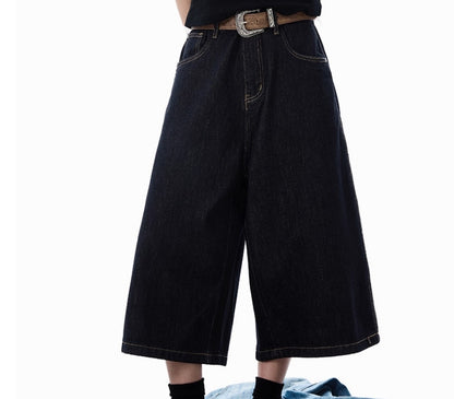 Lyocell Denim Blue Primary Color Cropped Jeans