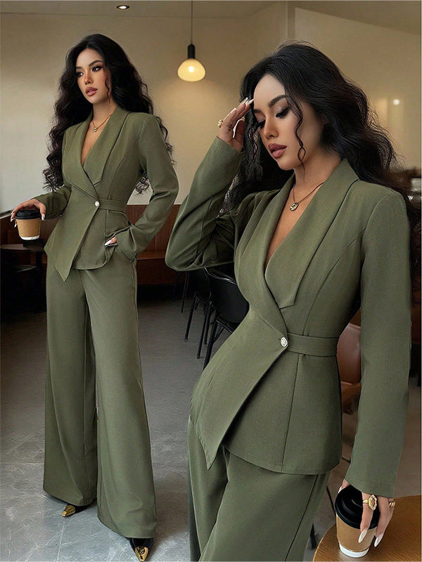 Women's Long-sleeved Suit Jacket Straight-leg Pants Top And Bottom