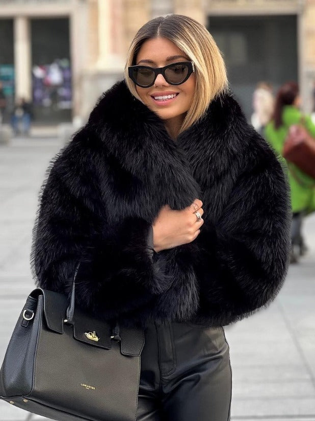 Women's Winter Plush Lapel Coat – Warm Thick Fluffy Long Sleeve Jacket for Casual Fashion