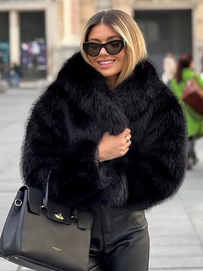 Women's Winter Plush Lapel Coat – Warm Thick Fluffy Long Sleeve Jacket for Casual Fashion