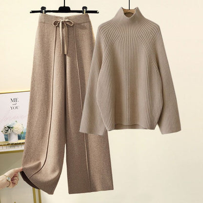 Sweater Lace-up Cropped Drooping Wide Leg Pants Suit