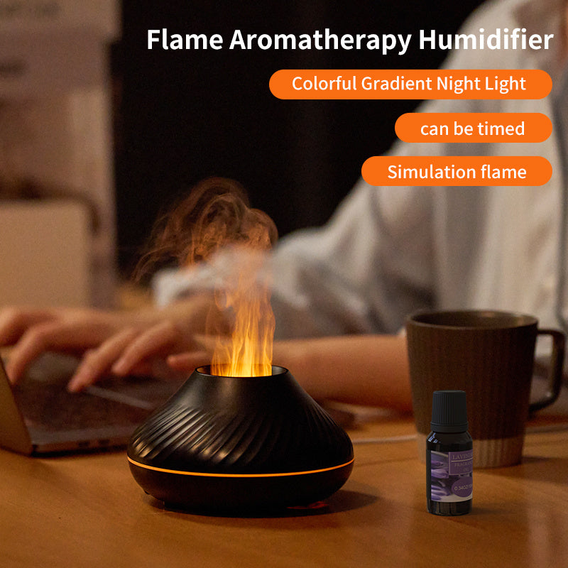 130ml RGB Flame Aroma Diffuser – 3D Colorful Flame Humidifier with Fire Volcano Effect