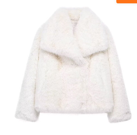 Women's Winter Plush Lapel Coat – Warm Thick Fluffy Long Sleeve Jacket for Casual Fashion
