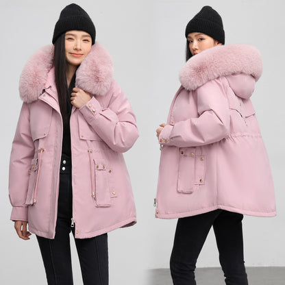 Women's Waist-tight Slimming Hooded Big Fur Collar Thermal Cotton-padded Clothes