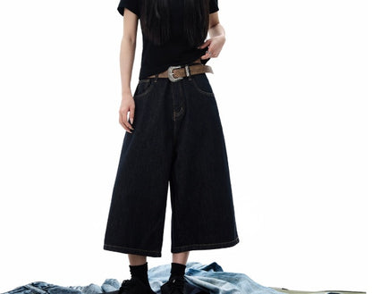 Lyocell Denim Blue Primary Color Cropped Jeans