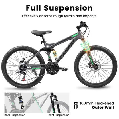 27.5 Inch Full Suspension Mountain Bike, Front And Rear Dual Shock Absorbers, Mechanical Disc Brakes, 21-Speed, Suitable For Men And Women, Ideal For Travel And Fitness Enthusiasts