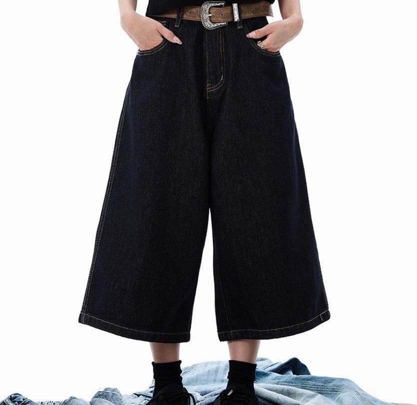 Lyocell Denim Blue Primary Color Cropped Jeans