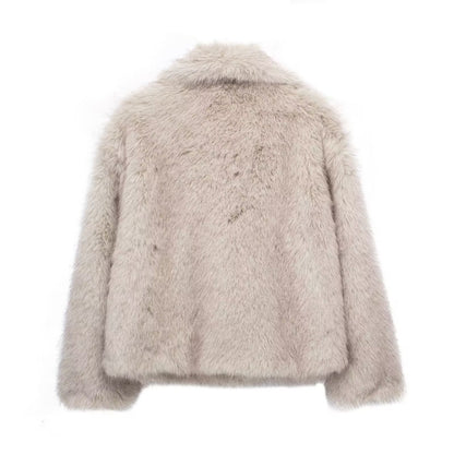 Women's Winter Plush Lapel Coat – Warm Thick Fluffy Long Sleeve Jacket for Casual Fashion