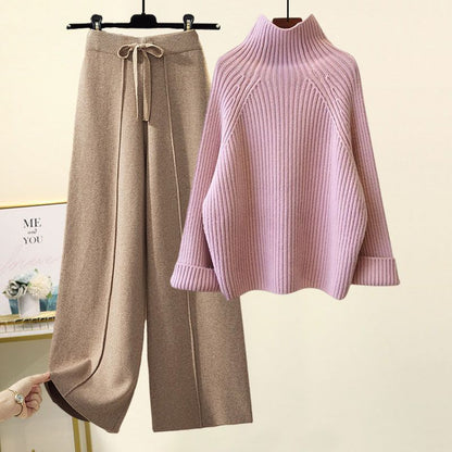 Sweater Lace-up Cropped Drooping Wide Leg Pants Suit