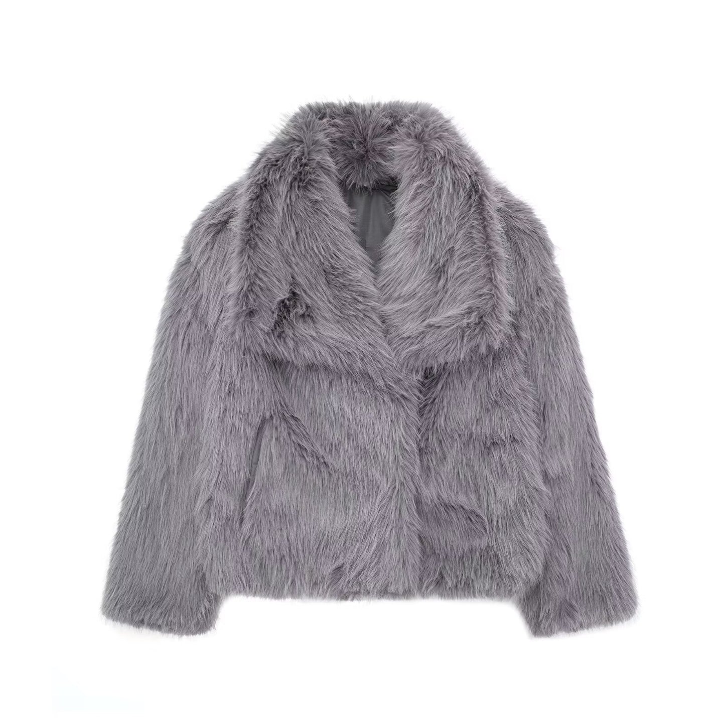 Women's Winter Plush Lapel Coat – Warm Thick Fluffy Long Sleeve Jacket for Casual Fashion