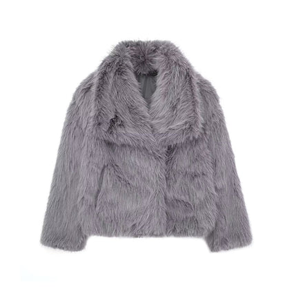 Women's Winter Plush Lapel Coat – Warm Thick Fluffy Long Sleeve Jacket for Casual Fashion