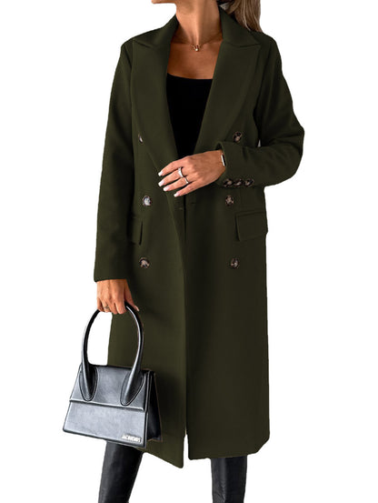 Slim Fit Double-Breasted Winter Coat for Women – Long Lapel Jacket with Long Sleeves