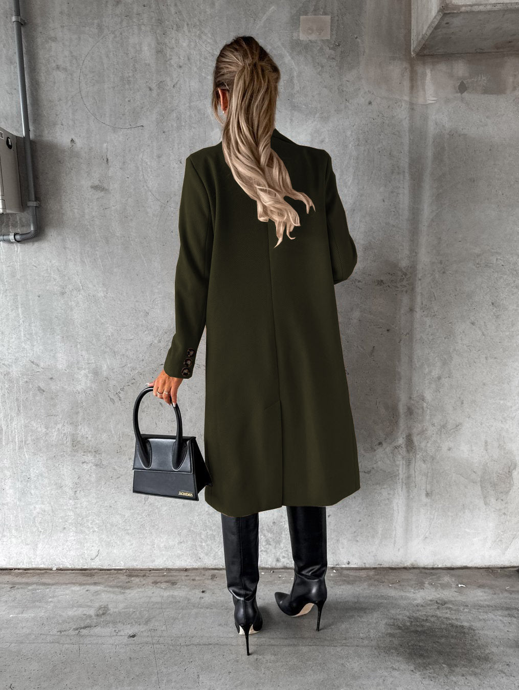 Slim Fit Double-Breasted Winter Coat for Women – Long Lapel Jacket with Long Sleeves
