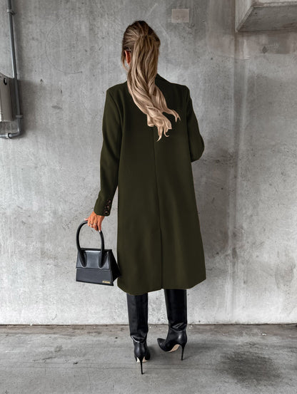 Slim Fit Double-Breasted Winter Coat for Women – Long Lapel Jacket with Long Sleeves