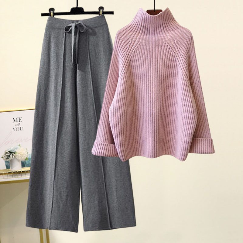 Sweater Lace-up Cropped Drooping Wide Leg Pants Suit
