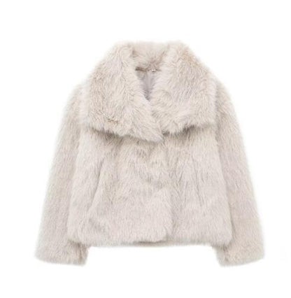 Women's Winter Plush Lapel Coat – Warm Thick Fluffy Long Sleeve Jacket for Casual Fashion
