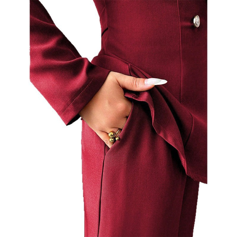Women's Long-sleeved Suit Jacket Straight-leg Pants Top And Bottom