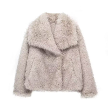 Women's Winter Plush Lapel Coat – Warm Thick Fluffy Long Sleeve Jacket for Casual Fashion